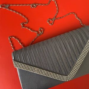 Silver Gray Rhinestone Evening Bag removable chain